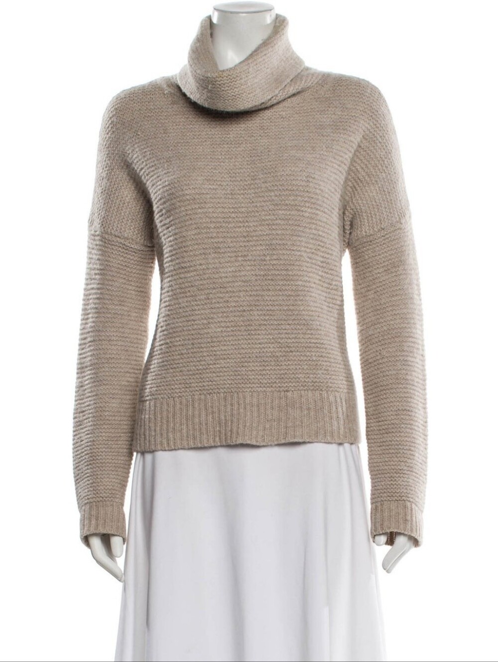 360 Cashmere Wool Blend Beige Chunky Knit Turtleneck Sweater